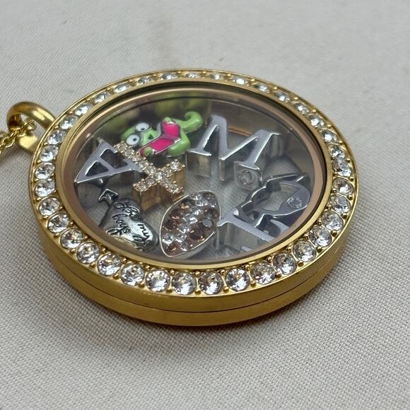 Origami Owl Fish Bowl Charm Locket Necklace Cross Football Dog Bookworm Heart - Picture 11 of 12